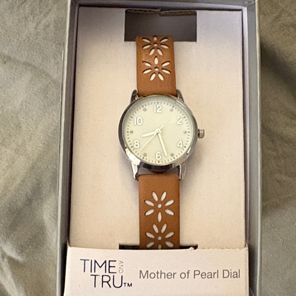 Time and Tru Tan Strap Watch with Silver Accents